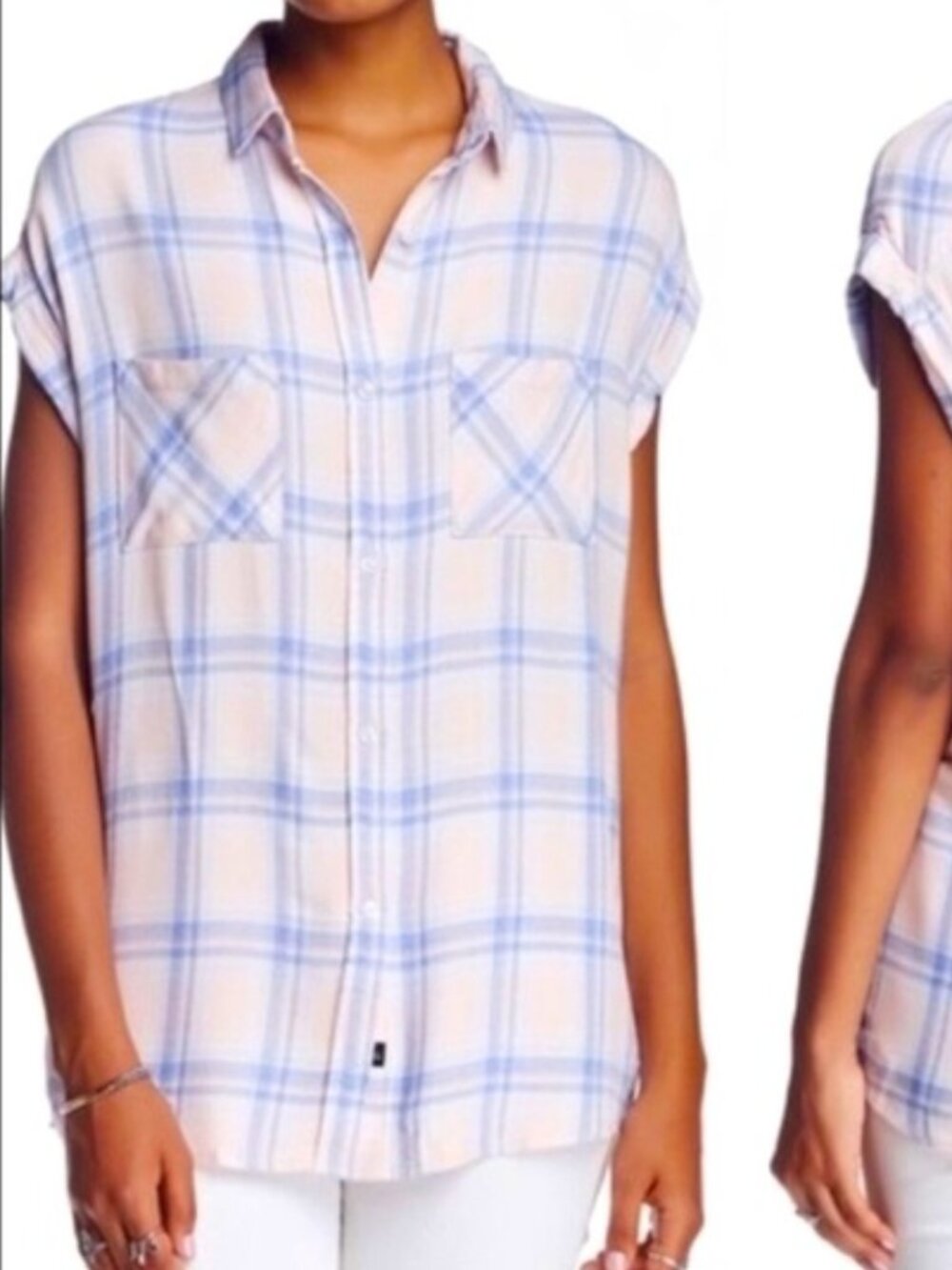RAILS Haley Short Sleeve Plaid Button-Down Top in Pink & Blue